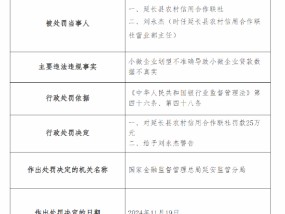 延长县农村信用合作联社被罚25万元：因小微企业划型不准确导致小微企业贷款数据不真实