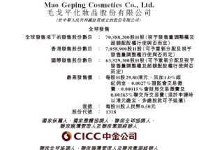 毛戈平引入CPE、正心谷、常春藤等基石投资者 12月10日香港上市