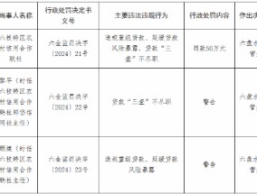 六枝特区农村信用合作联社被罚50万元：违规重组贷款、延缓贷款风险暴露、贷款“三查”不尽职