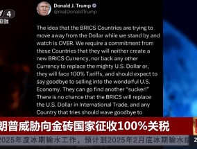 特朗普威胁向金砖国家征收100%关税！专家：加关税会让很多美国企业破产