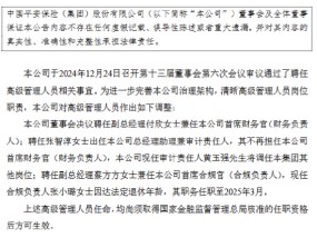 中国平安：副总经理付欣兼任首席财务官、副总经理蔡方方兼任首席合规官、张智淳任总助兼审计责任人