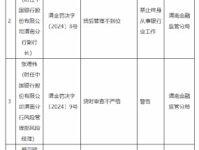 中国银行渭南分行被罚85万元：因贷时审查不严格 贷后管理不到位